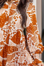 Load image into Gallery viewer, Printed Tiered Half Button Lantern Sleeve Mini Dress