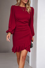 Load image into Gallery viewer, Ruched Ruffled Balloon Sleeve Mini Dress
