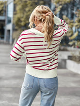 Load image into Gallery viewer, Striped Ribbed Trim Collared Knit Sweater