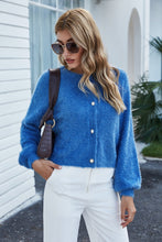 Load image into Gallery viewer, Round Neck Dropped Shoulder Fuzzy Cardigan