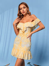 Load image into Gallery viewer, Printed Off-Shoulder Lace-Up Ruffle Hem Mini Dress