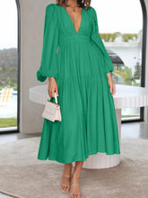 Load image into Gallery viewer, Deep V-Neck Balloon Sleeve Plain Maxi Dress