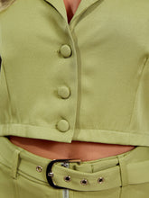 Load image into Gallery viewer, Lapel Collar Cropped Top and Belted Pants Set with Pockets