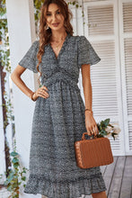 Load image into Gallery viewer, Leopard Frill Trim Flutter Sleeve Dress