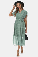 Load image into Gallery viewer, Surplice Neck Flutter Sleeve Tied Dress