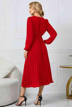 Load image into Gallery viewer, V-Neck Long Sleeve Tie Waist Midi Dress