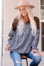 Load image into Gallery viewer, Animal Print Color Block V-Neck Flounce Sleeve Blouse