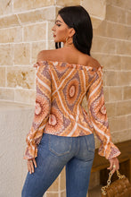 Load image into Gallery viewer, Printed Off-Shoulder Smocked Flounce Sleeve Blouse