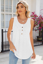 Load image into Gallery viewer, Eyelet Buttoned Round Neck Tank