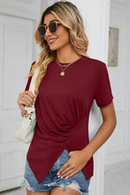 Load image into Gallery viewer, Ruched Round Neck Short Sleeve T-Shirt