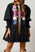 Load image into Gallery viewer, Full Size Nutcracker Sequin Lantern Sleeve Tiered Dress