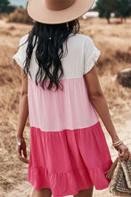 Load image into Gallery viewer, Color Block Round Neck Tiered Dress