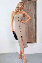 Load image into Gallery viewer, Decorative Button Front Slit Midi Dress