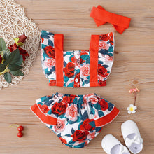 Load image into Gallery viewer, Baby Girl Floral Ruffled Crop Top and Bloomer Set