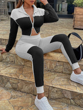 Load image into Gallery viewer, Two-Tone Collared Neck Top and Joggers Set
