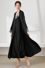 Load image into Gallery viewer, Contrast Lace Trim Satin Night Dress and Robe Set
