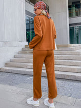 Load image into Gallery viewer, Quarter Button Side Slit Waffle Knit Top and Pants Set