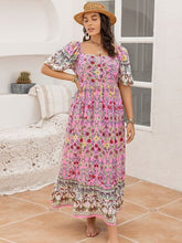 Load image into Gallery viewer, Plus Size Printed Square Neck Ruffle Hem Dress