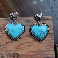 Load image into Gallery viewer, Artificial Turquoise Alloy Heart Dangle Earrings
