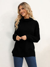 Load image into Gallery viewer, Slit Turtleneck Dropped Shoulder Sweater