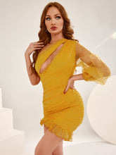 Load image into Gallery viewer, Swiss Dot Cutout One-Shoulder Ruffle Hem Dress