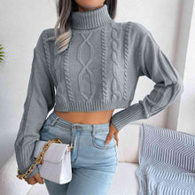 Load image into Gallery viewer, Mixed Knit Turtleneck Cropped Sweater