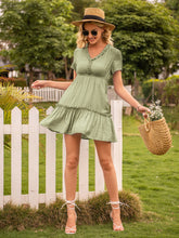 Load image into Gallery viewer, Frill V-Neck Short Sleeve Ruffle Hem Dress