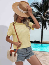 Load image into Gallery viewer, Cable-Knit Round Neck Short Sleeve Knit Top