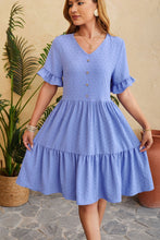 Load image into Gallery viewer, Swiss Dot Ruffled V-Neck Tiered Dress