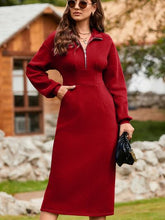 Load image into Gallery viewer, Half Zip Collared Neck Slit Midi Dress