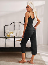 Load image into Gallery viewer, V-Neck Lace Trim Slit Cami and Pants Pajama Set