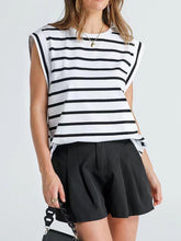 Load image into Gallery viewer, Striped Round Neck Cap Sleeve T-Shirt
