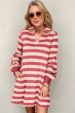 Load image into Gallery viewer, Double Take Full Size Striped Contrast Collared Neck Long Sleeve Dress
