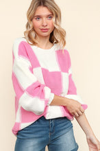 Load image into Gallery viewer, Haptics Full Size Checkered Round Neck Drop Shoulder Sweater
