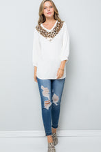 Load image into Gallery viewer, Celeste Full Size Leopard Contrast Balloon Sleeve Top
