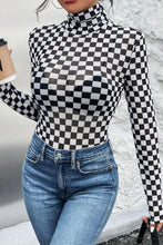 Load image into Gallery viewer, Checkered Turtleneck Long Sleeve Bodysuit
