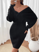 Load image into Gallery viewer, Perfee Surplice Long Sleeve Sweater Dress
