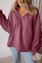 Load image into Gallery viewer, Pocketed Half Zip Dropped Shoulder Hoodie
