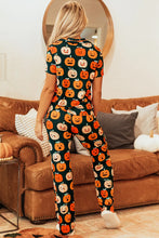 Load image into Gallery viewer, Pumpkin Printed Short Sleeve Top and Pants Lounge Set
