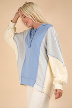 Load image into Gallery viewer, VERY J Exposed Seam Color Block Half Button Hoodie
