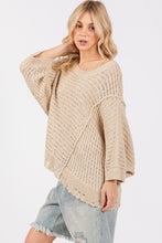 Load image into Gallery viewer, SAGE + FIG Distressed Asymmetrical Open Stitch Sweater
