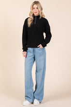 Load image into Gallery viewer, BOMBOM Quarter Zip Long Sleeve Sweatshirt with Pockets

