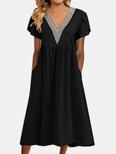 Load image into Gallery viewer, Full Size Lace Detail V-Neck Short Sleeve Dress
