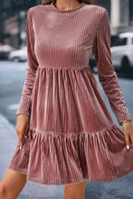 Load image into Gallery viewer, Ruffle Hem Round Neck Long Sleeve Dress
