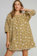 Load image into Gallery viewer, Umgee Raw Hem Floral Print Round Neck Denim Dress
