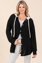 Load image into Gallery viewer, BOMBOM Textured Button Down Drawstring Hooded Shacket
