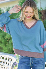 Load image into Gallery viewer, Hailey &amp; Co Color Block V-Neck Cropped sweatshirt
