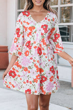 Load image into Gallery viewer, Floral V-Neck Three-Quarter Sleeve Mini Dress
