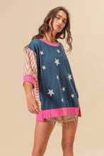 Load image into Gallery viewer, BiBi US Flag Theme Color Block Star Patch T-Shirt
