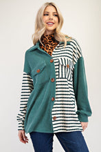 Load image into Gallery viewer, Celeste Full Size Striped Button Up Dropped Shoulder Shacket
